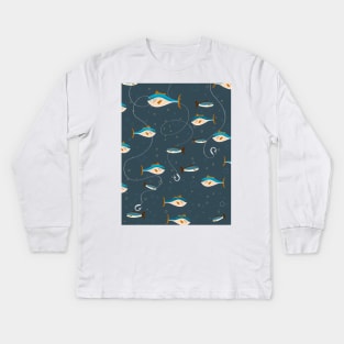 Cute fishing pattern. Kids Long Sleeve T-Shirt